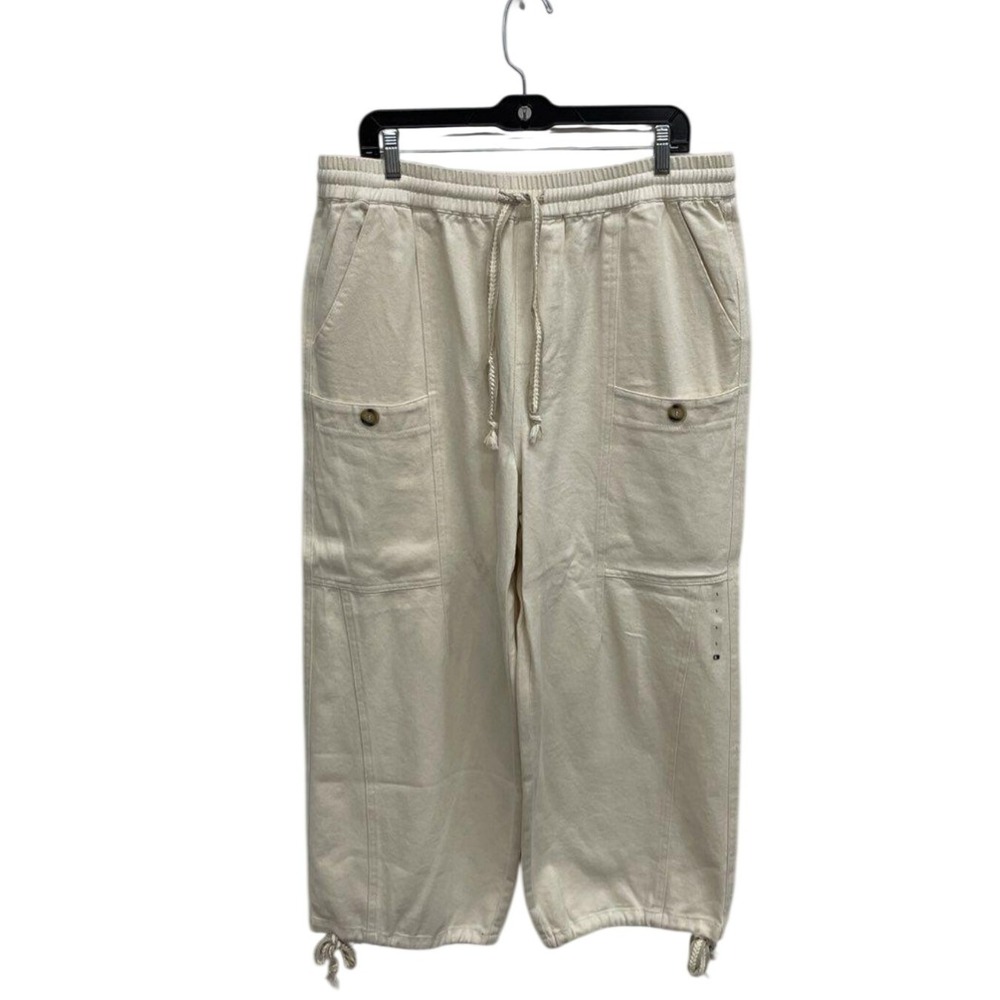 Trend Notes Cream High Rise Cropped Wide Leg Pants Large 07163263 Cotton